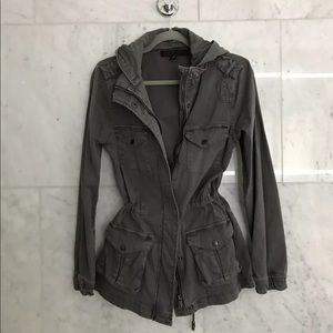 Grey Peplum Army Jacket 3/4 Sleeve Tie Back Small